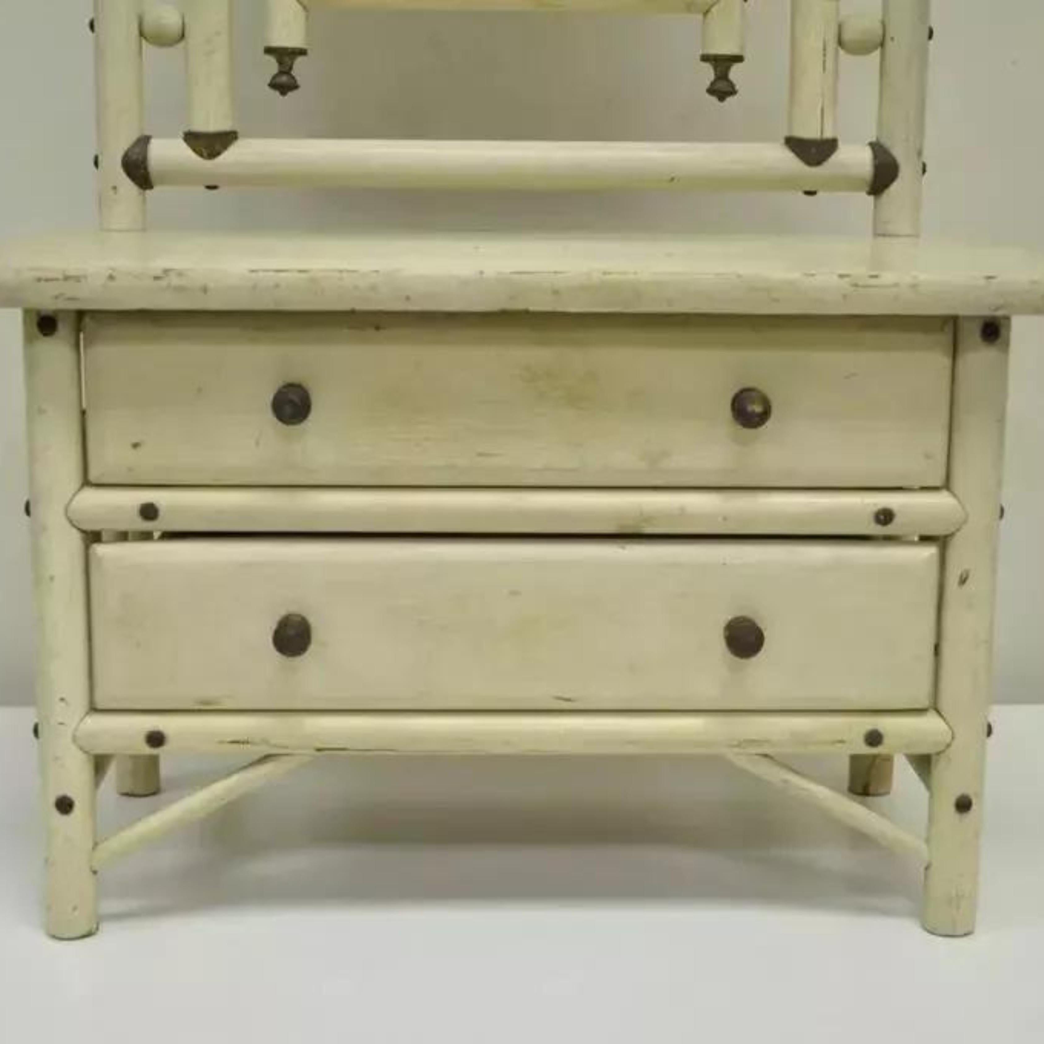 Early 20th Century Antique Arts & Crafts Small Salesman Sample White Bentwood Dresser & Mirror For Sale