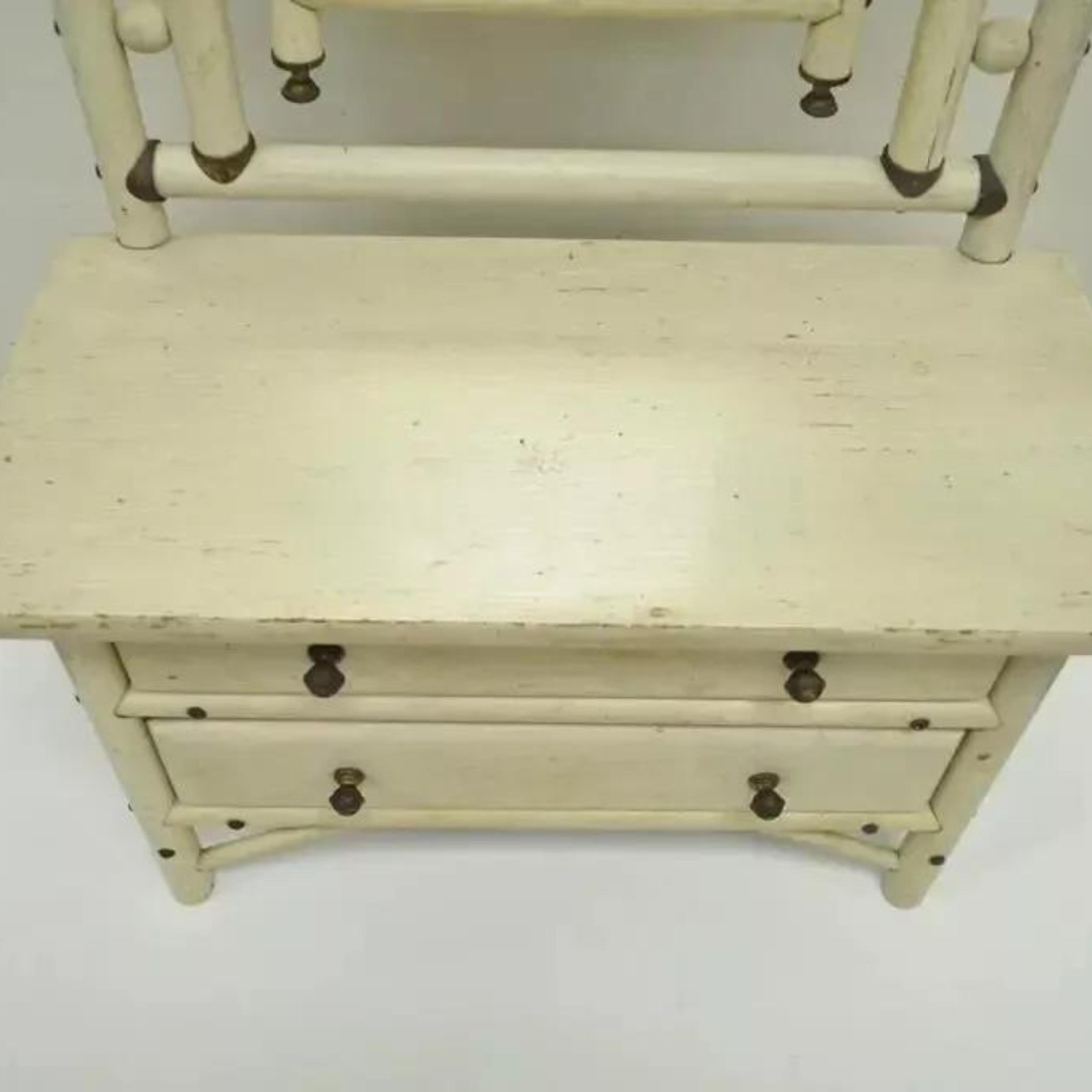 Wood Antique Arts & Crafts Small Salesman Sample White Bentwood Dresser & Mirror For Sale