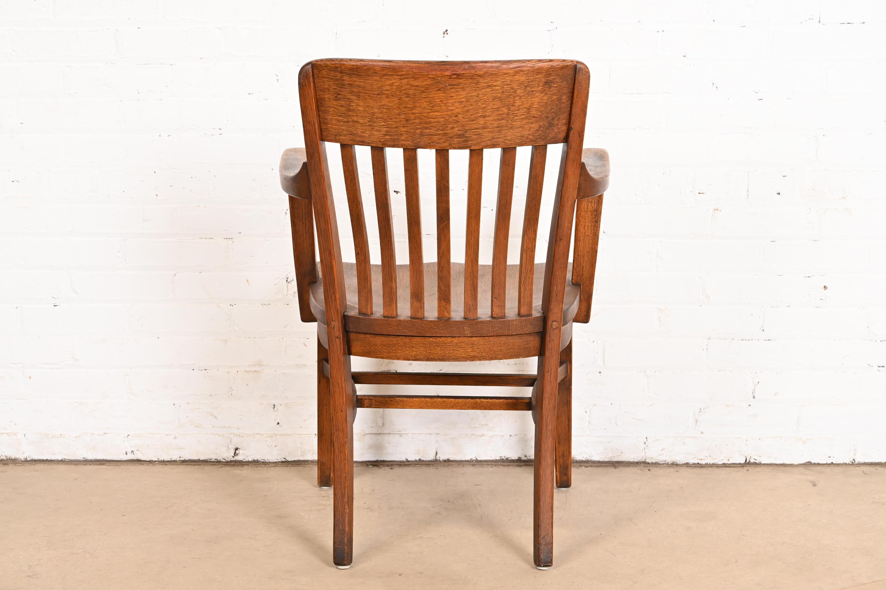 Antique Arts & Crafts Solid Oak Banker's Chair For Sale 4