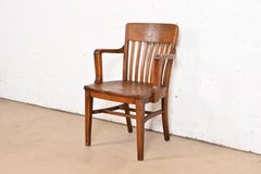 Antique Arts & Crafts Solid Oak Banker's Chair