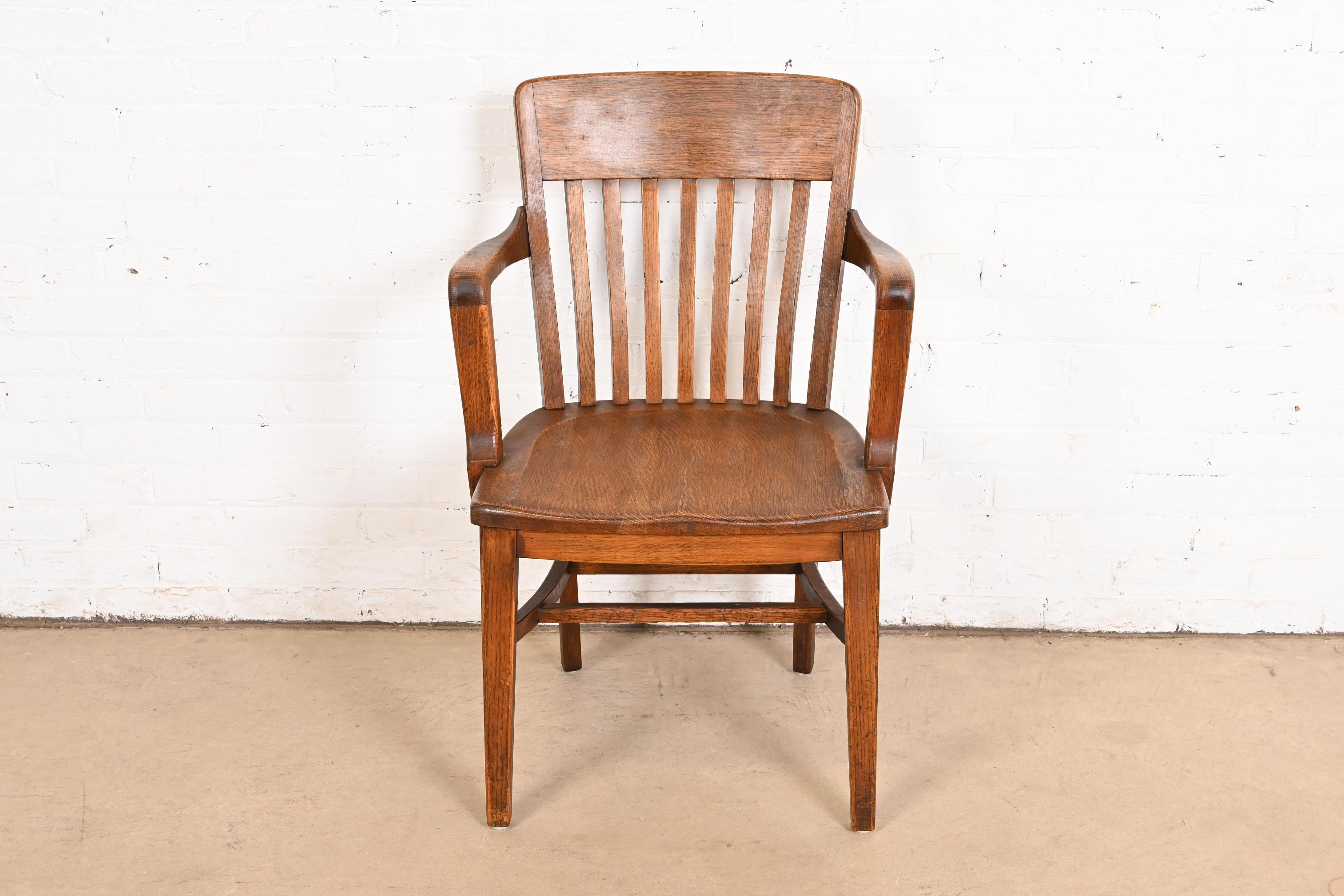 Arts and Crafts Antique Arts & Crafts Solid Oak Banker's Chair For Sale