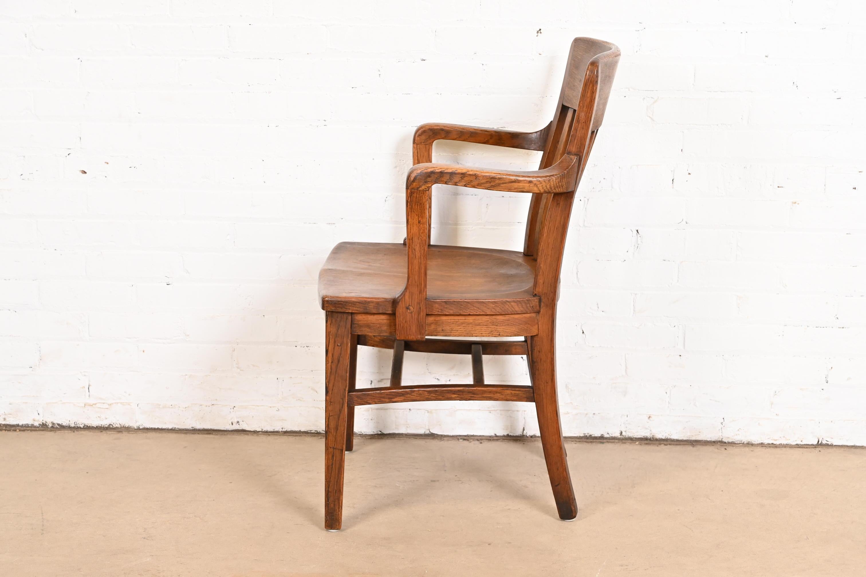 Antique Arts & Crafts Solid Oak Banker's Chair For Sale 3