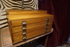 Antique Arts & Crafts Solid Oak Stacking Map Cabinet With Deep Drawers