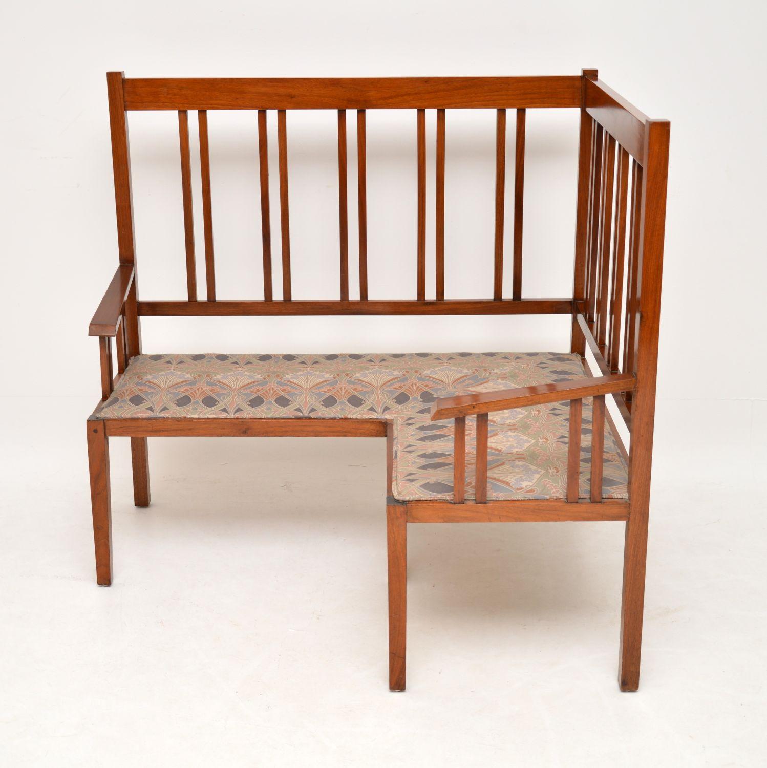 Arts and Crafts Antique Arts & Crafts Solid Walnut Corner Settee from Liberty of London