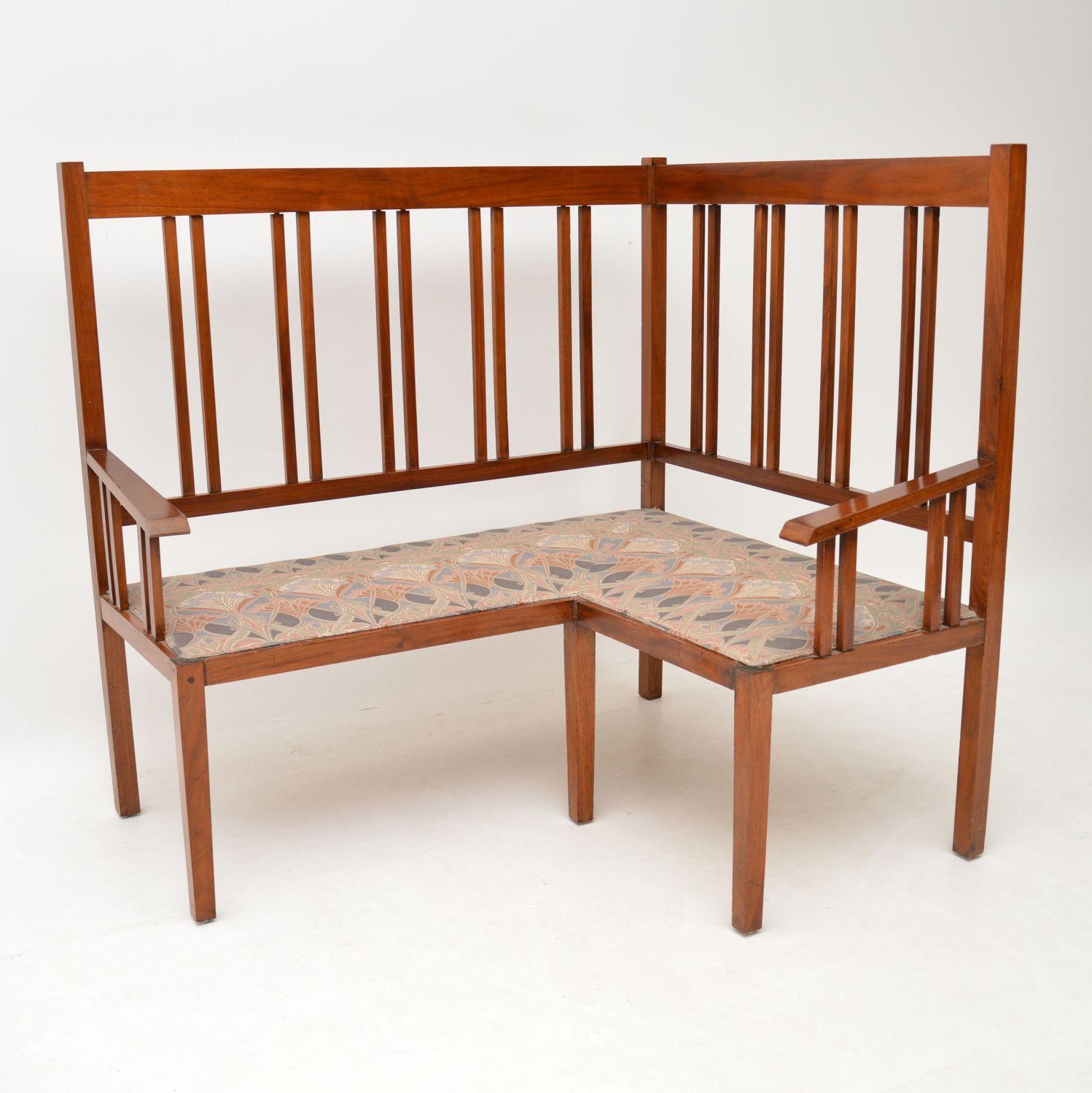 19th Century Antique Arts & Crafts Solid Walnut Corner Settee from Liberty of London