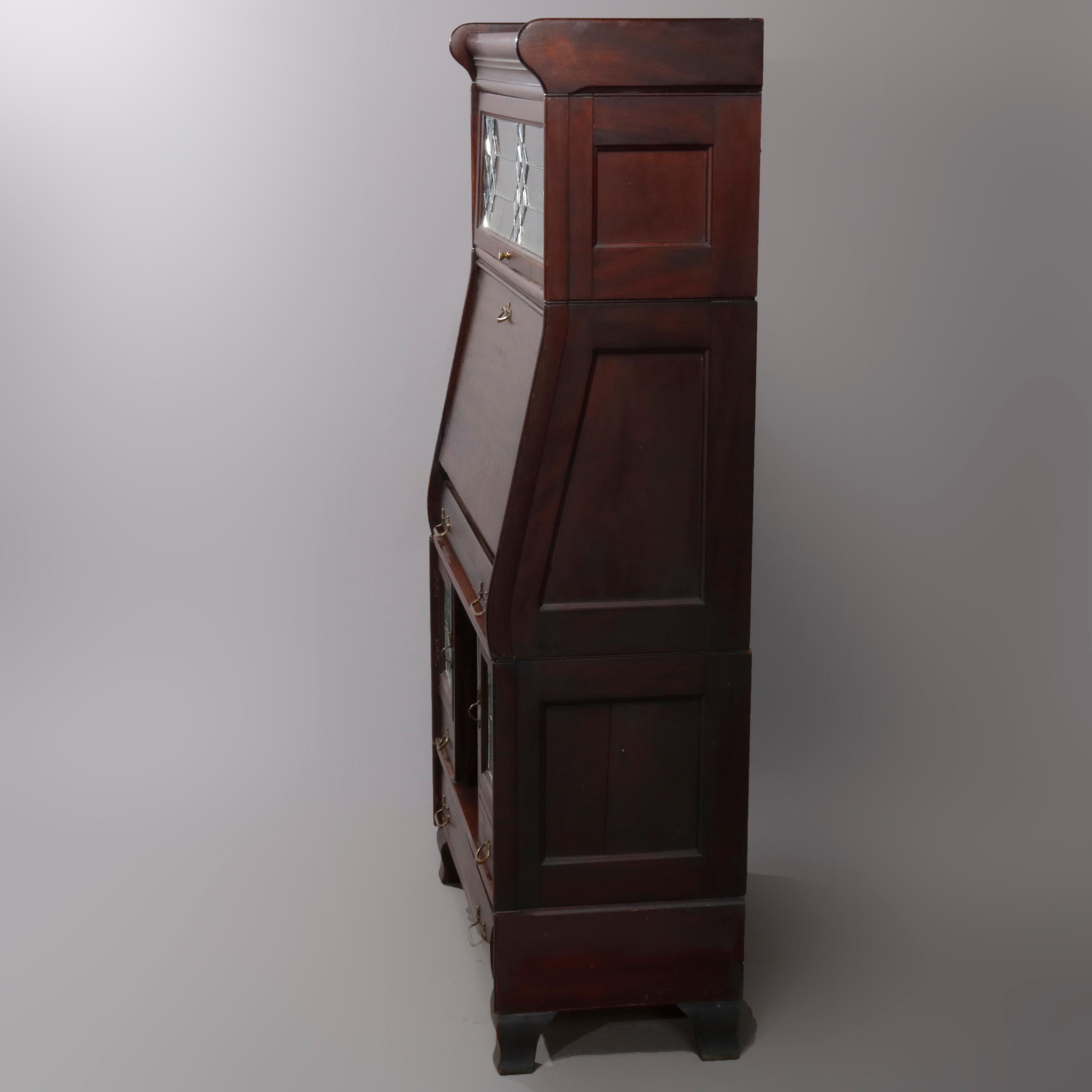 Arts & Crafts Stacking Barrister Bookcase and Desk with Leaded Glass, circa 1910 3