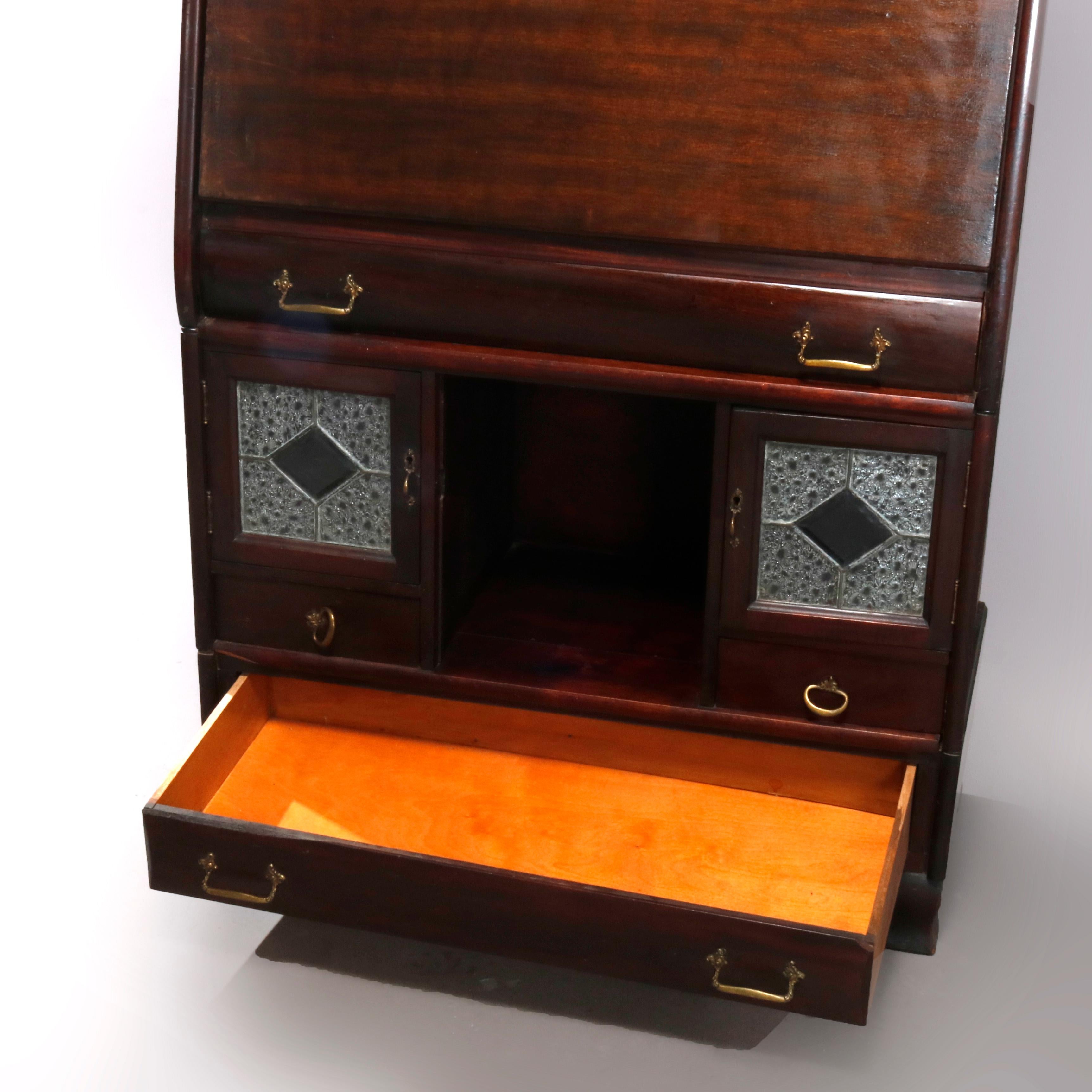 Arts and Crafts Arts & Crafts Stacking Barrister Bookcase and Desk with Leaded Glass, circa 1910