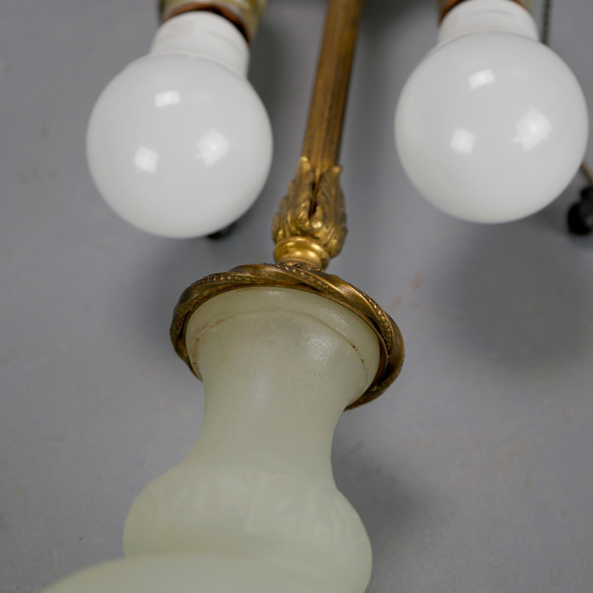 Antique Arts & Crafts Steuben Alabaster Art Glass Cut Back Lamp, circa 1920 4