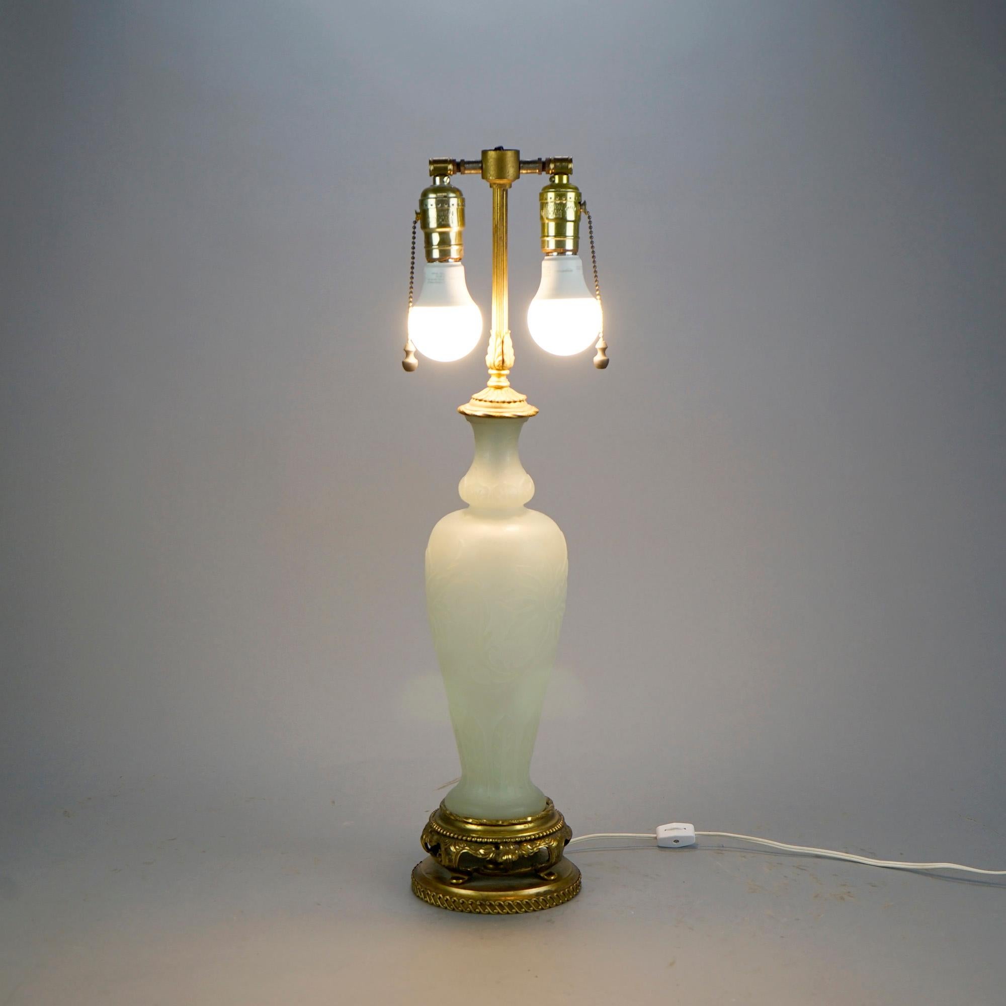 Arts and Crafts Antique Arts & Crafts Steuben Alabaster Art Glass Cut Back Lamp, circa 1920