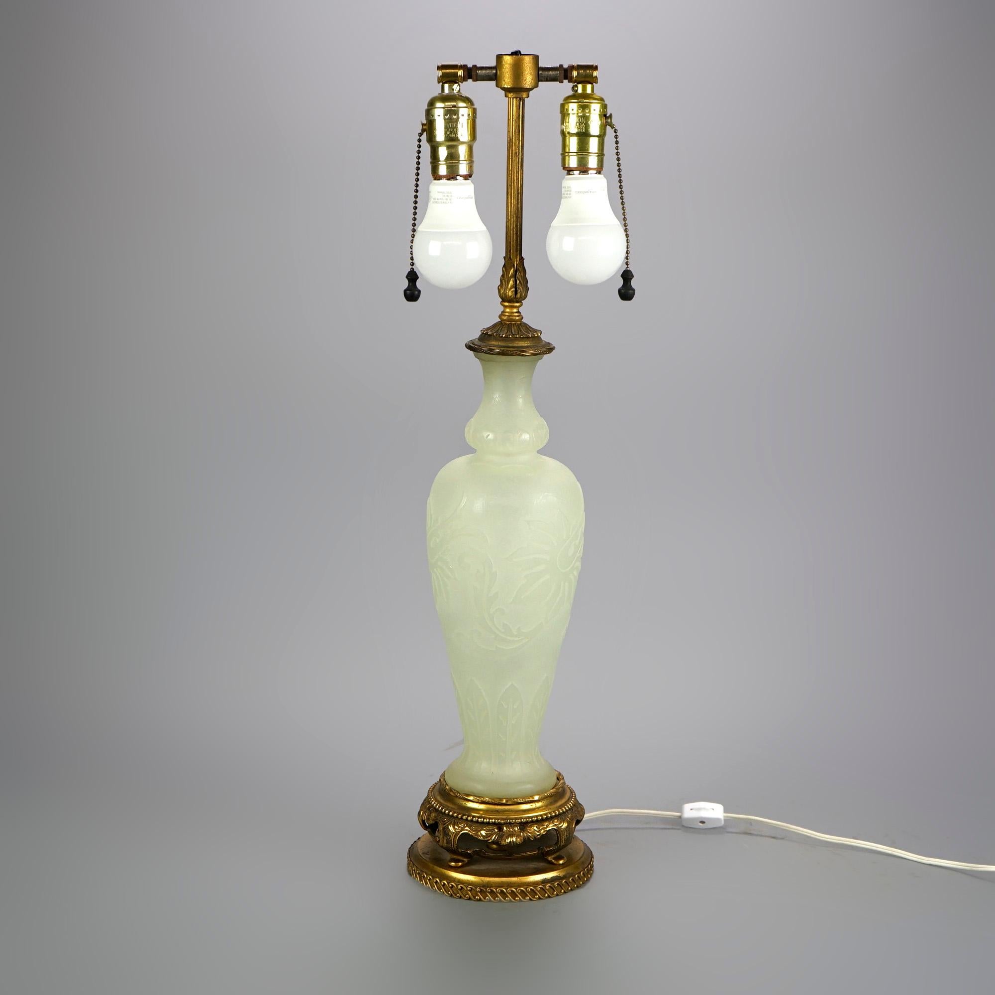 American Antique Arts & Crafts Steuben Alabaster Art Glass Cut Back Lamp, circa 1920