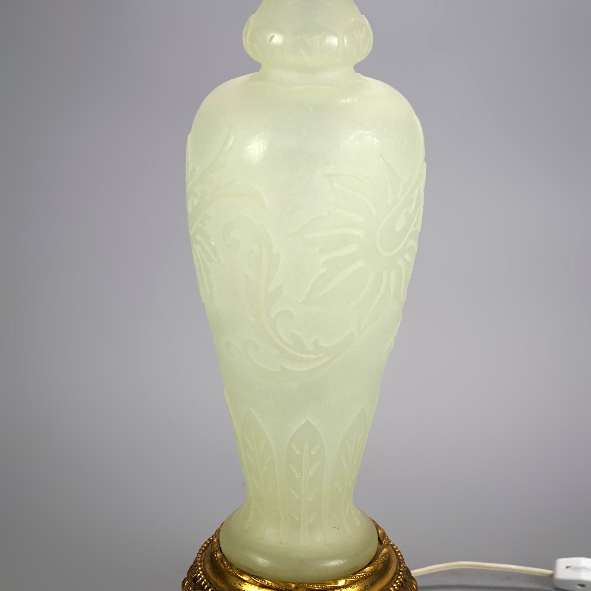 20th Century Antique Arts & Crafts Steuben Alabaster Art Glass Cut Back Lamp, circa 1920
