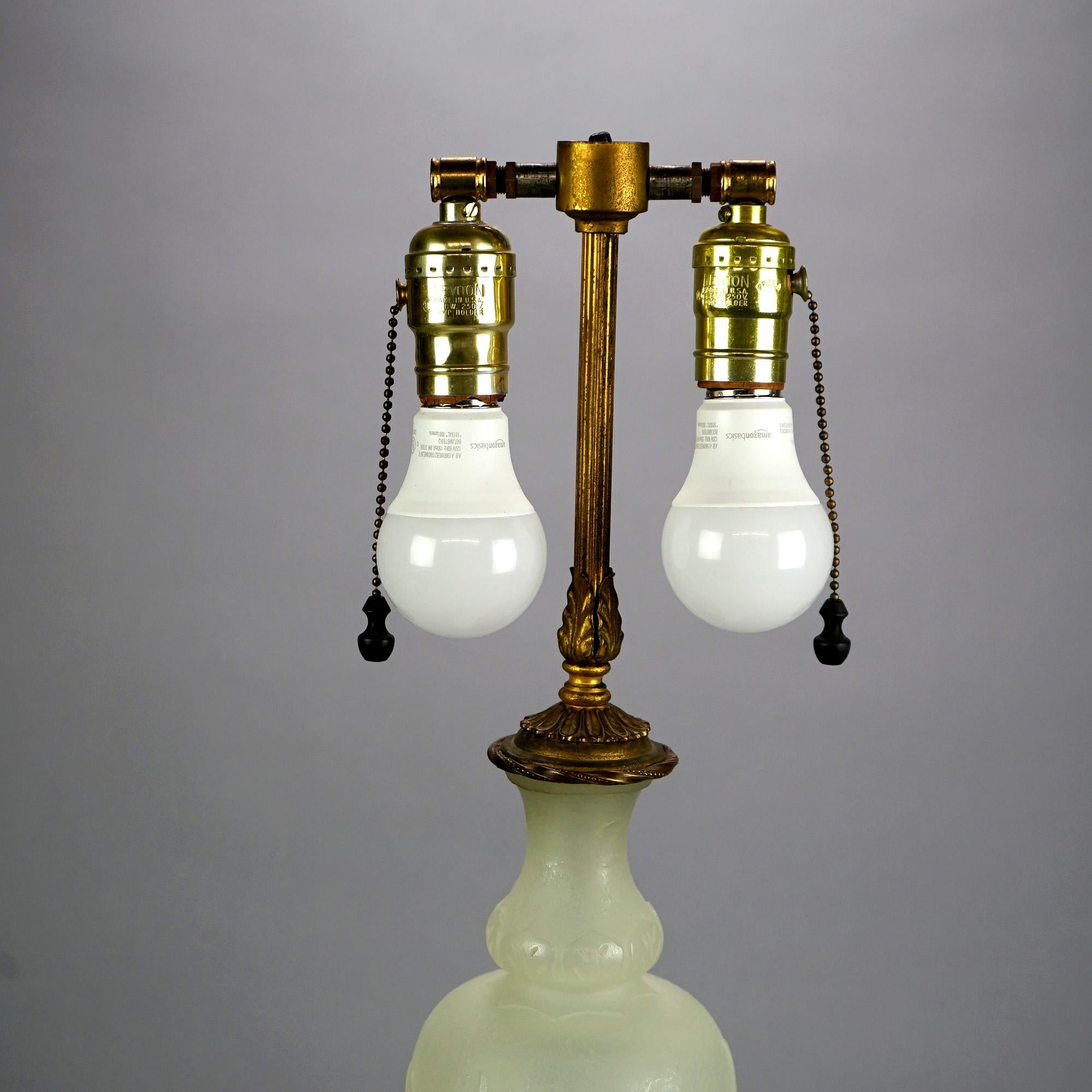 Antique Arts & Crafts Steuben Alabaster Art Glass Cut Back Lamp, circa 1920 2