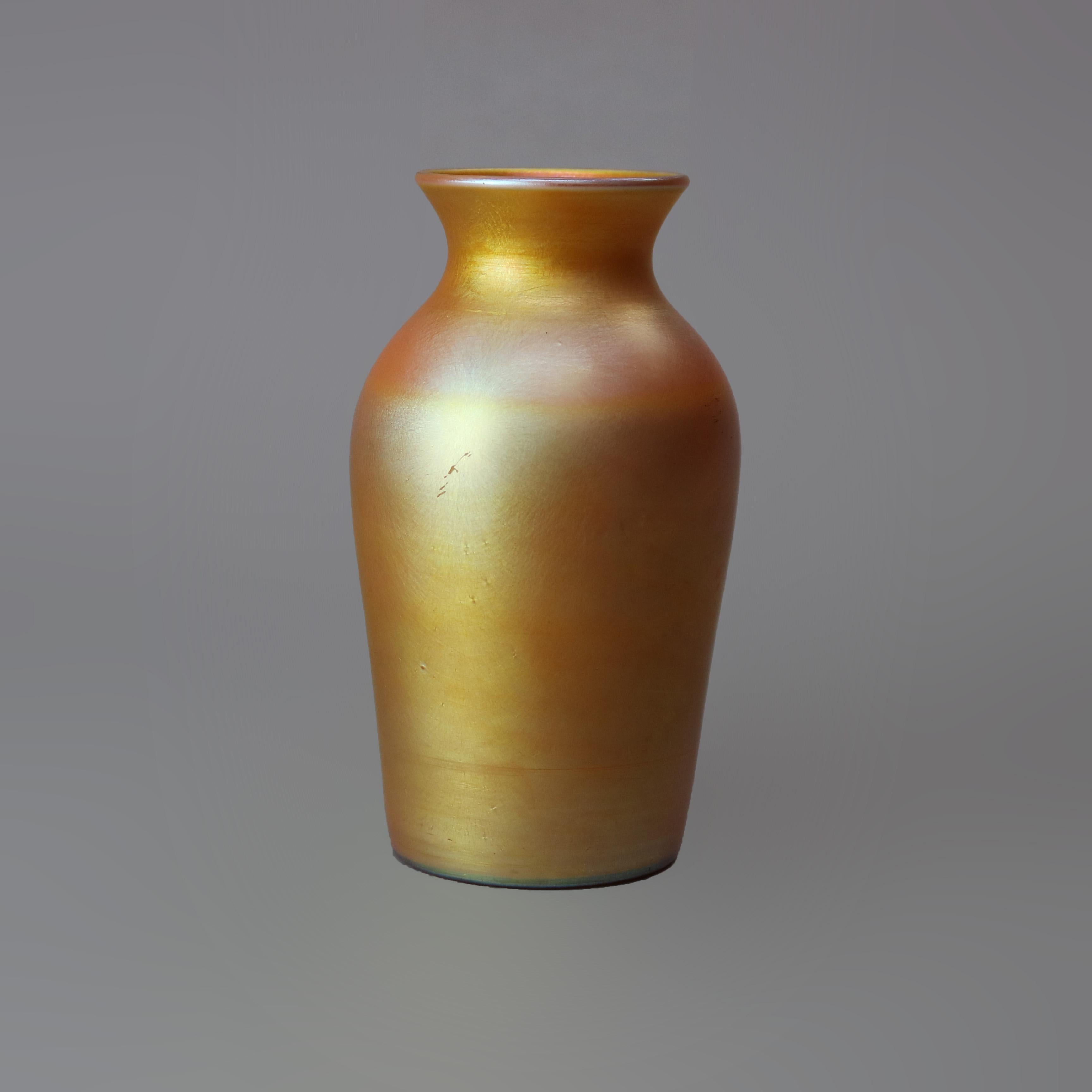Hand-Crafted Antique Arts & Crafts Steuben Gold Aurene Art Glass Shoulder Vase, Signed, c1920