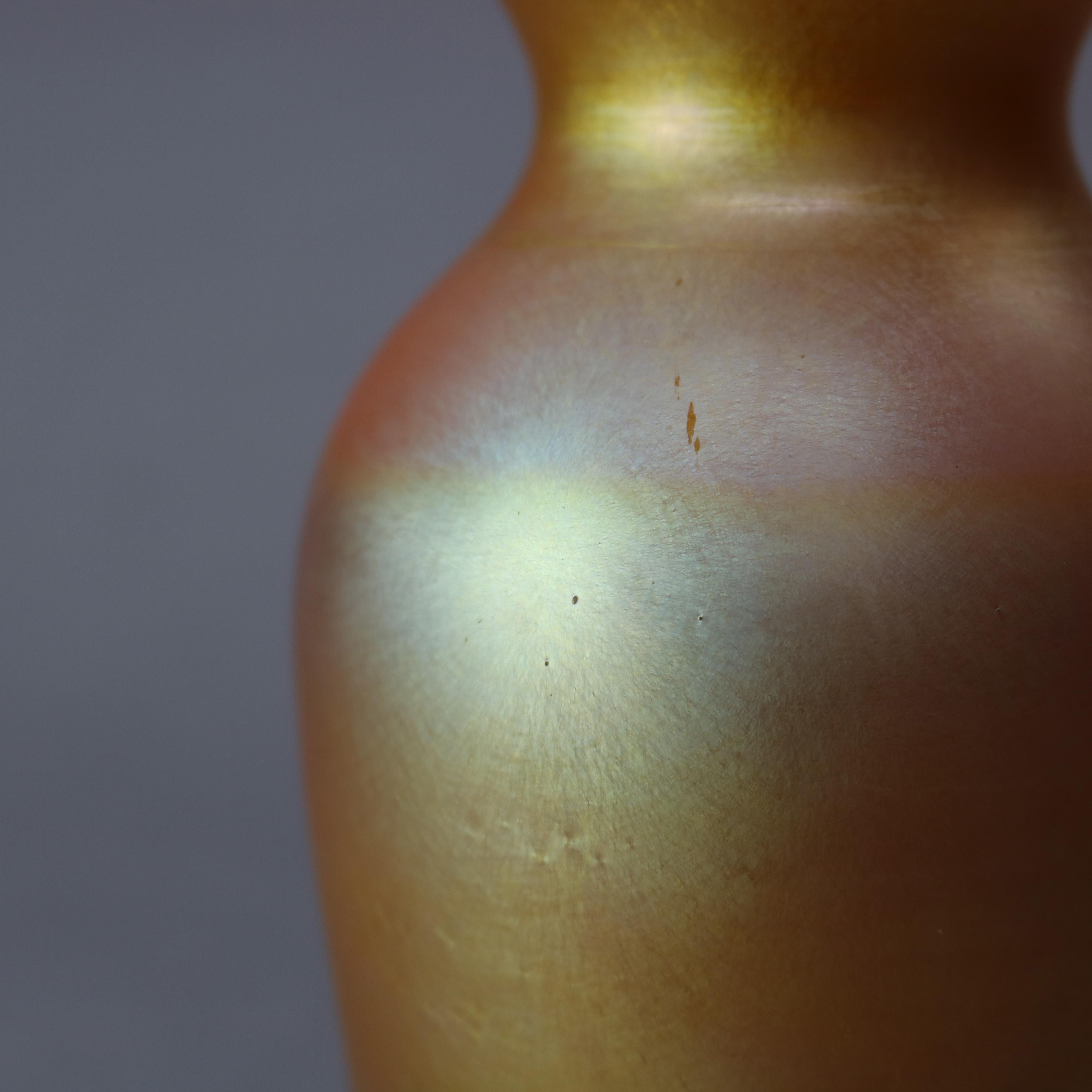 20th Century Antique Arts & Crafts Steuben Gold Aurene Art Glass Shoulder Vase, Signed, c1920