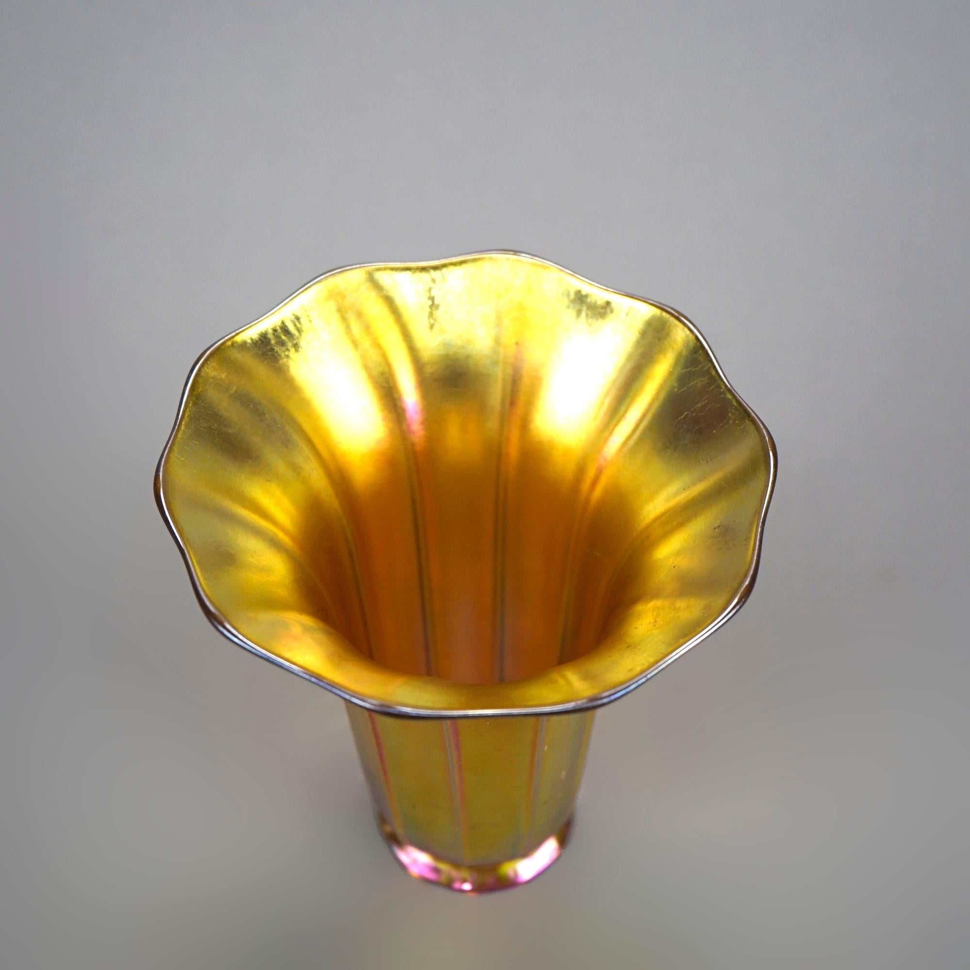 American Antique Arts & Crafts Steuben Gold Aurene Flared Panel Art Glass Shade C1920