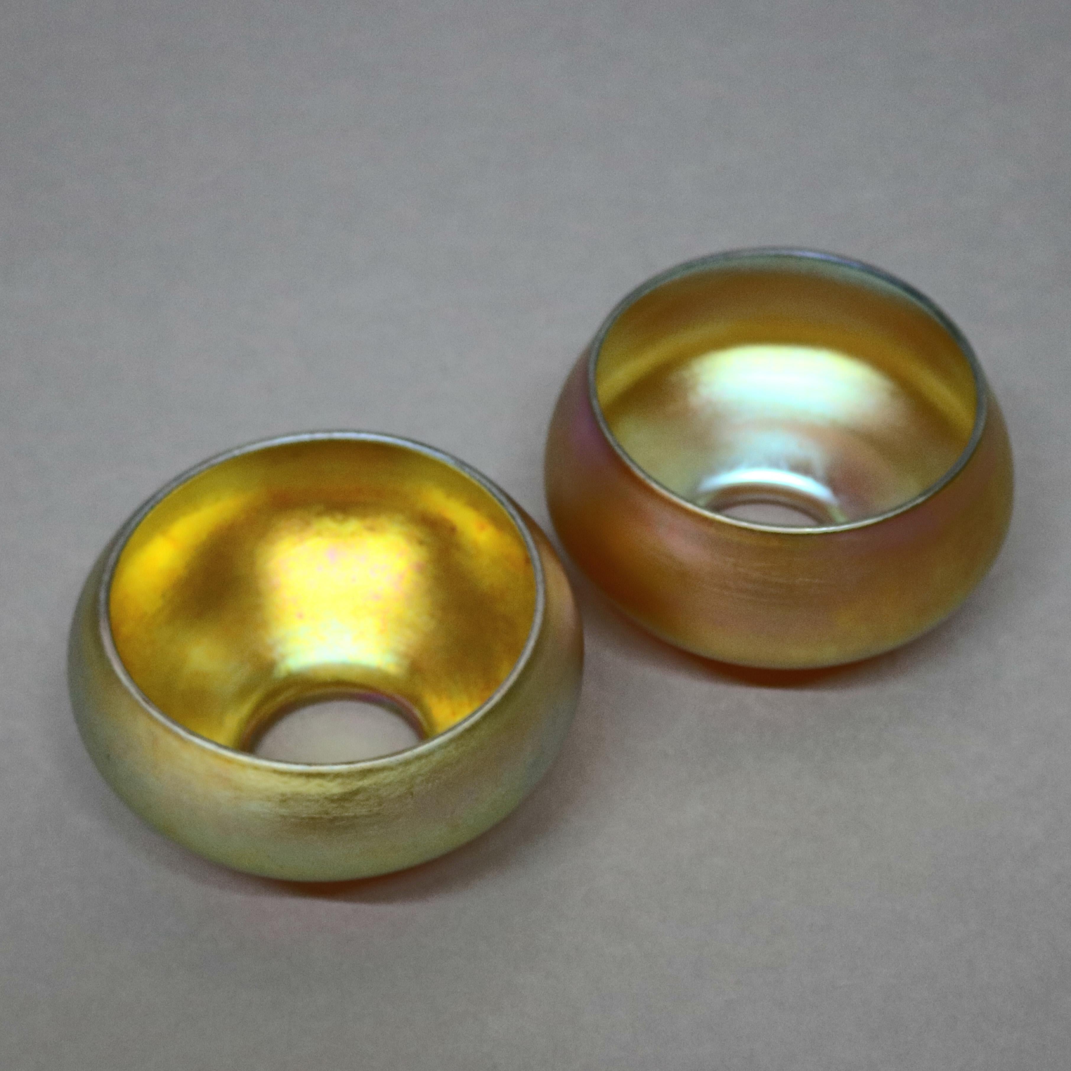 American Antique Arts & Crafts Steuben Gold Aurene Iridized Art Glass Lamp Shades