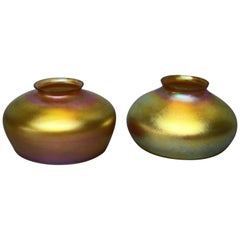 Antique Arts & Crafts Steuben Gold Aurene Iridized Art Glass Lamp Shades