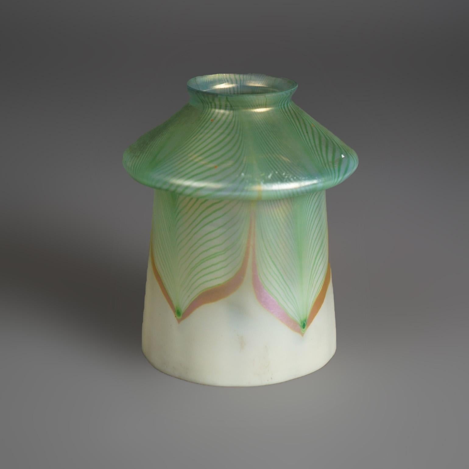 Arts and Crafts Antique Arts & Crafts Steuben Green Art Glass Shade with Pulled Feather C1920