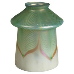 Antique Arts & Crafts Steuben Green Art Glass Shade with Pulled Feather C1920