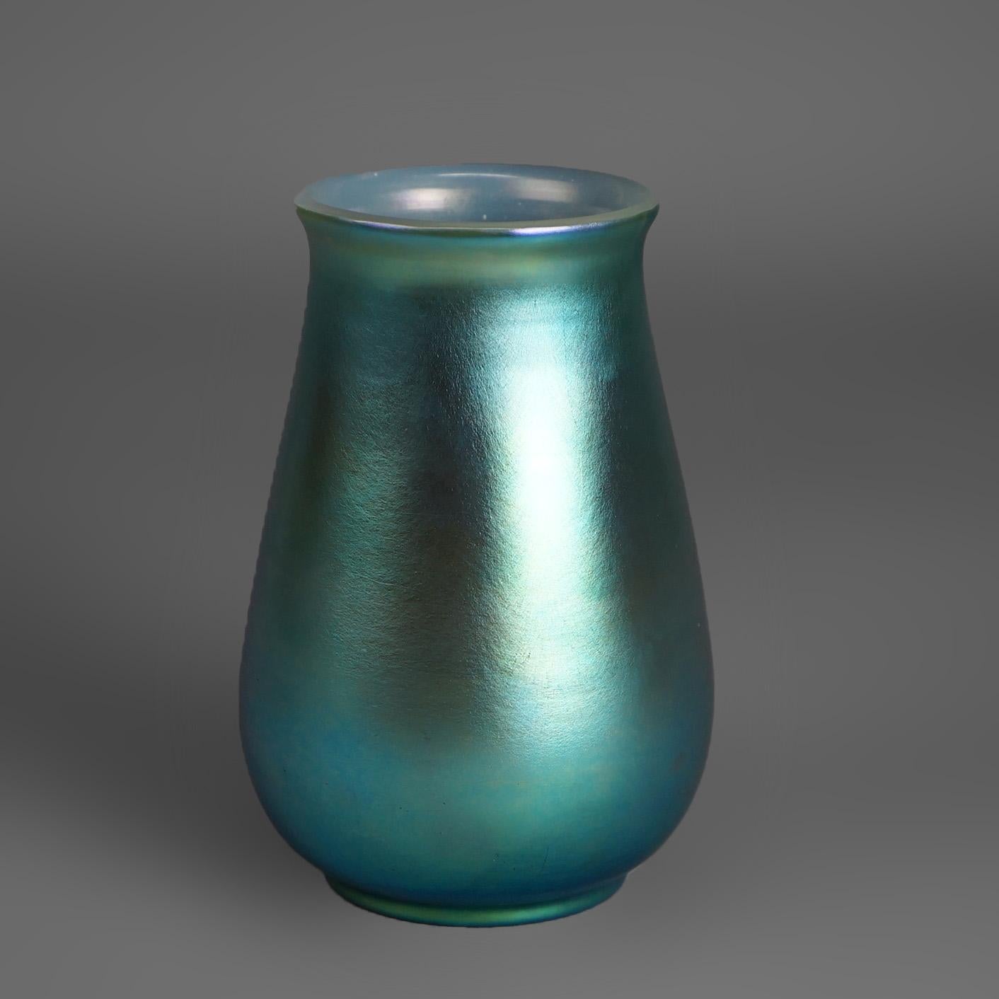 American Antique Arts & Crafts Steuben School Blue Aurene Art Glass Vase 20thC