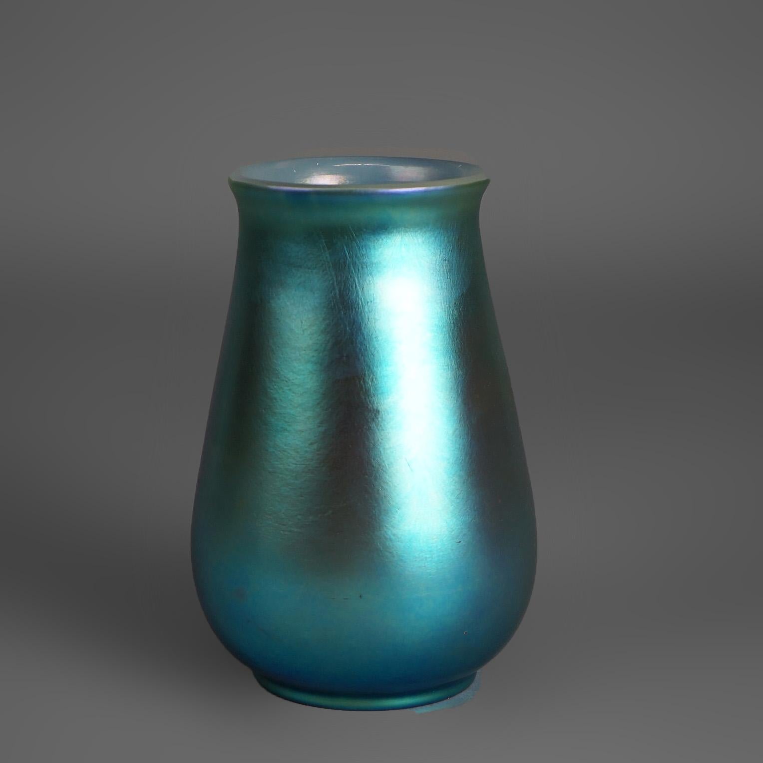 Antique Arts & Crafts Steuben School Blue Aurene Art Glass Vase 20thC In Good Condition In Big Flats, NY