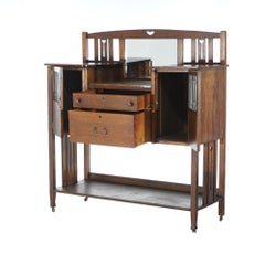 Antique Arts & Crafts Stickley Bros Mission Oak & Leaded Glass Sideboard C1910