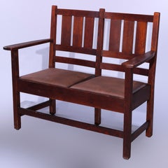 Antique Arts & Crafts Stickley Bros Mission Oak Slat Settee, c1910