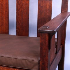 Antique Arts & Crafts Stickley Bros Mission Oak Slat Settle, c1910