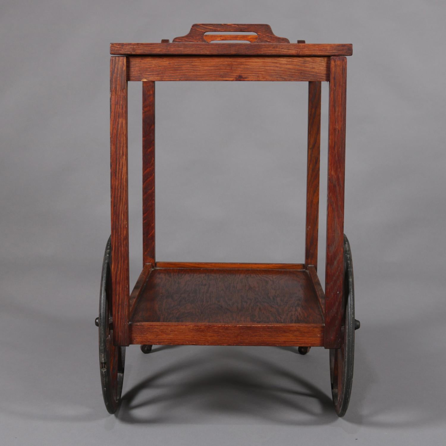 American Antique Arts & Crafts Stickley Bros. Mission Oak Tea Cart, Signed, circa 1910