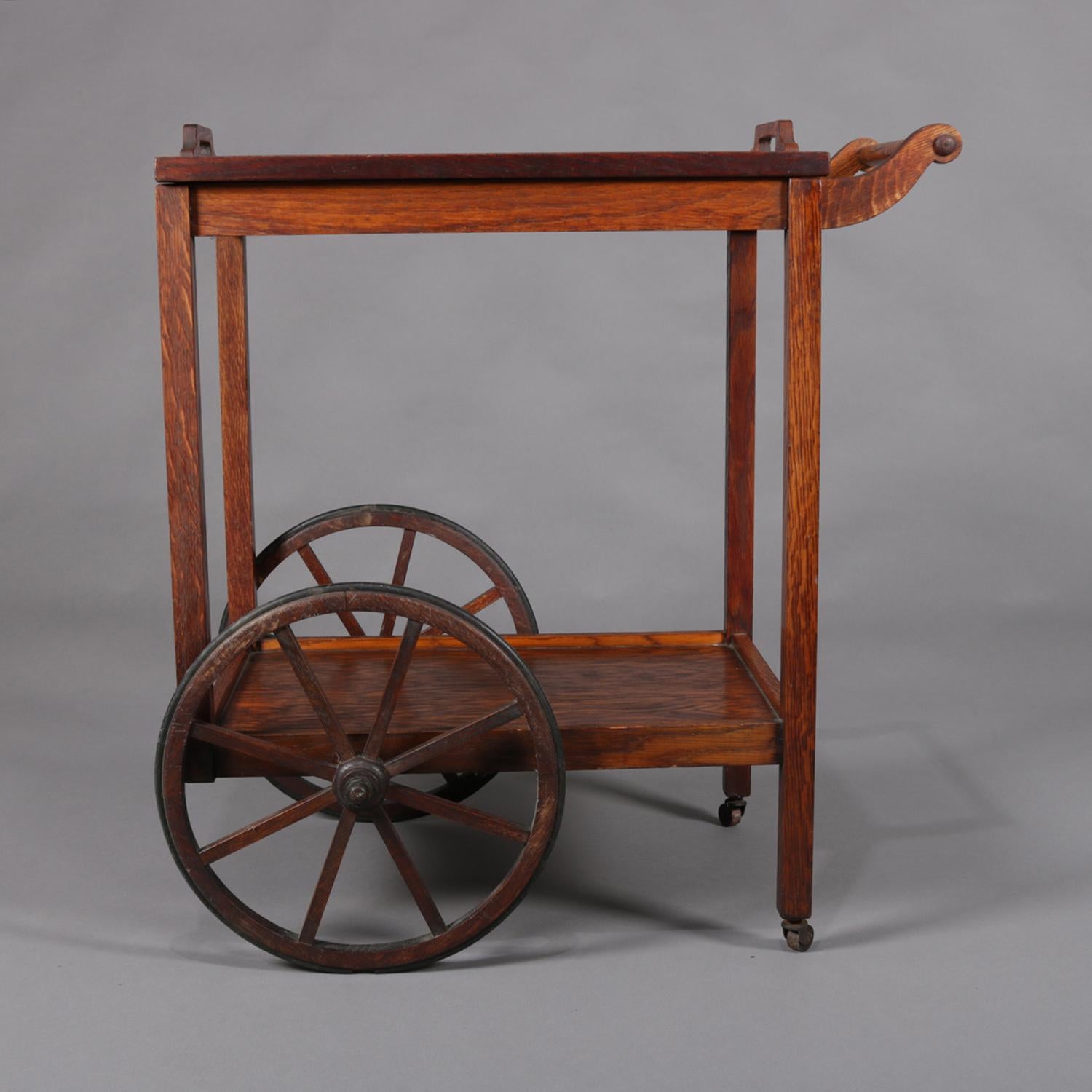 Antique Arts & Crafts Stickley Bros. Mission Oak Tea Cart, Signed, circa 1910 In Good Condition In Big Flats, NY