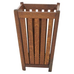 Antique Arts & Crafts Stickley Bros Oak Slat Wastebasket, circa 1910