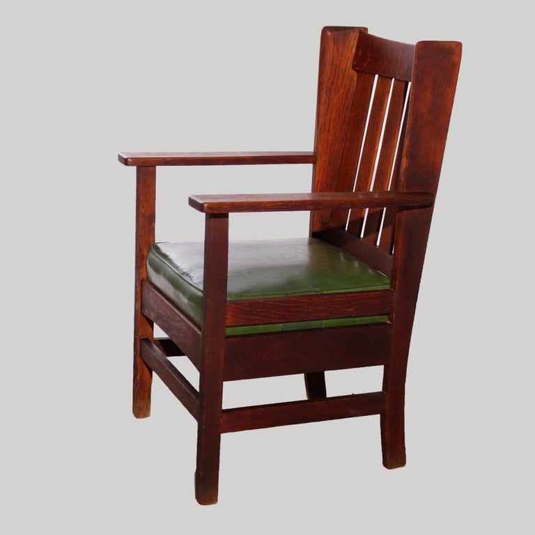 Antique Arts & Crafts Stickley Brothers Mission Oak Wing Chair & Rocker, 1910 For Sale 5