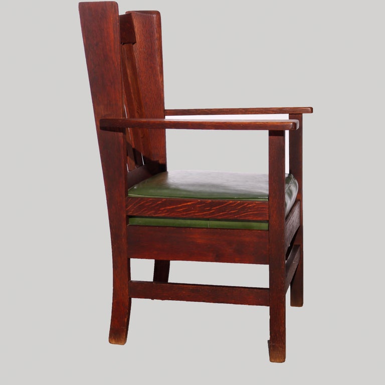 Antique Arts & Crafts Stickley Brothers Mission Oak Wing Chair & Rocker, 1910 For Sale 6