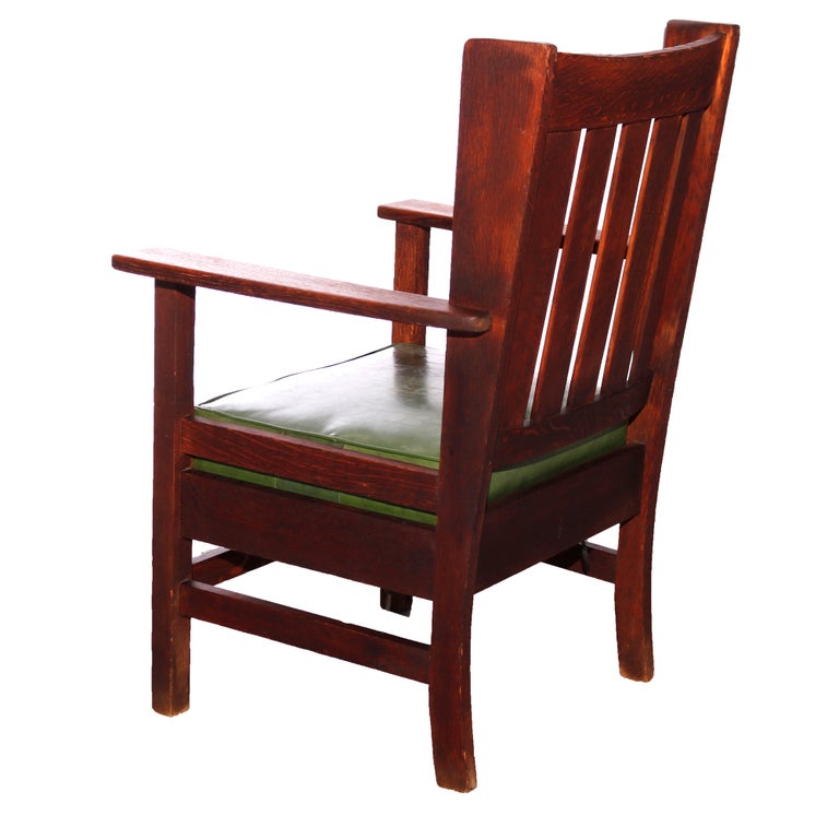 Antique Arts & Crafts Stickley Brothers Mission Oak Wing Chair & Rocker, 1910 For Sale 7