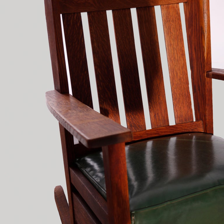 Antique Arts & Crafts Stickley Brothers Mission Oak Wing Chair & Rocker, 1910 For Sale 10