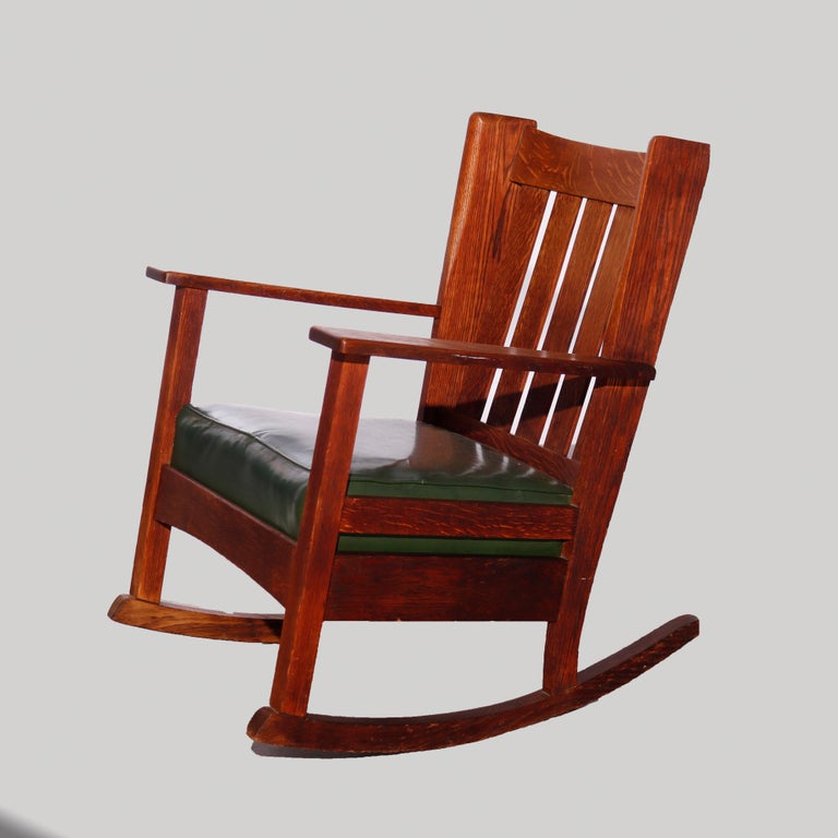 American Antique Arts & Crafts Stickley Brothers Mission Oak Wing Chair & Rocker, 1910 For Sale