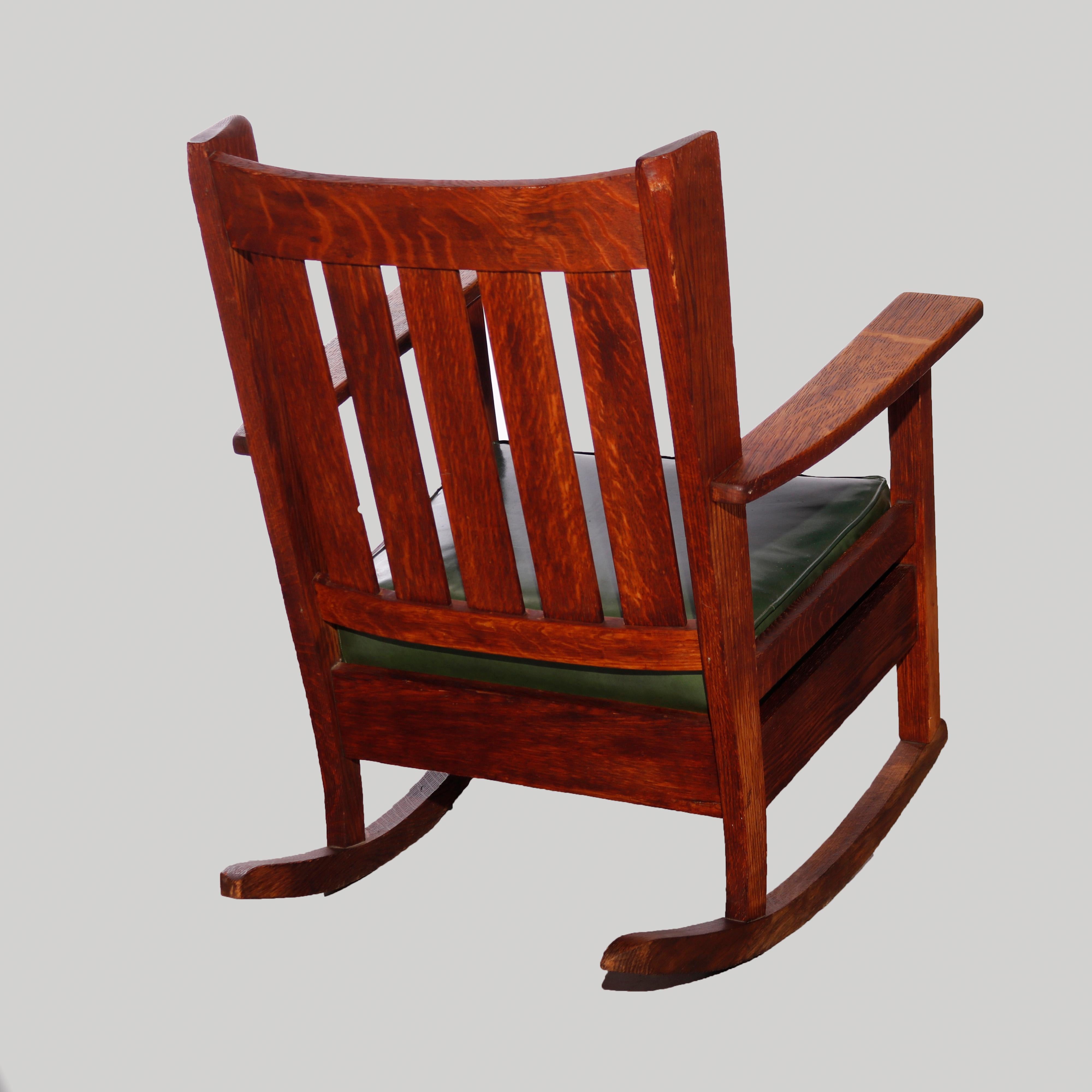 20th Century Antique Arts & Crafts Stickley Brothers Mission Oak Wing Chair & Rocker, 1910