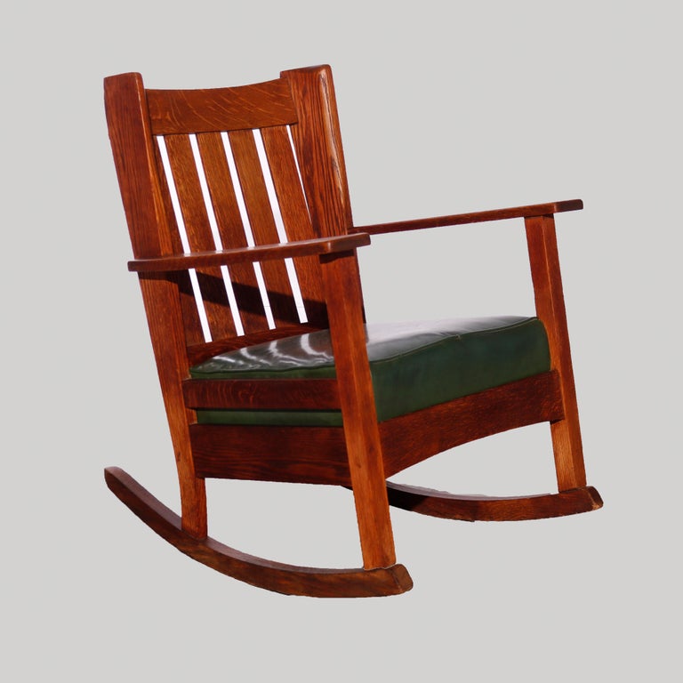 Antique Arts & Crafts Stickley Brothers Mission Oak Wing Chair & Rocker, 1910 For Sale 1