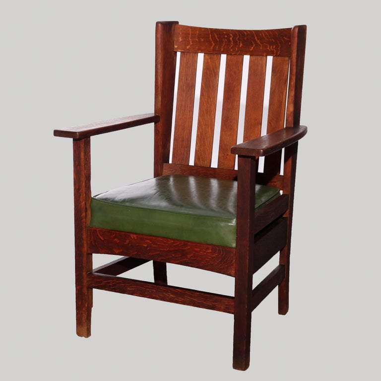 Antique Arts & Crafts Stickley Brothers Mission Oak Wing Chair & Rocker, 1910 For Sale 3
