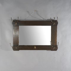 Antique Arts & Crafts Stickley Brothers School Oak Hall Mirror & Hat Hooks c1910