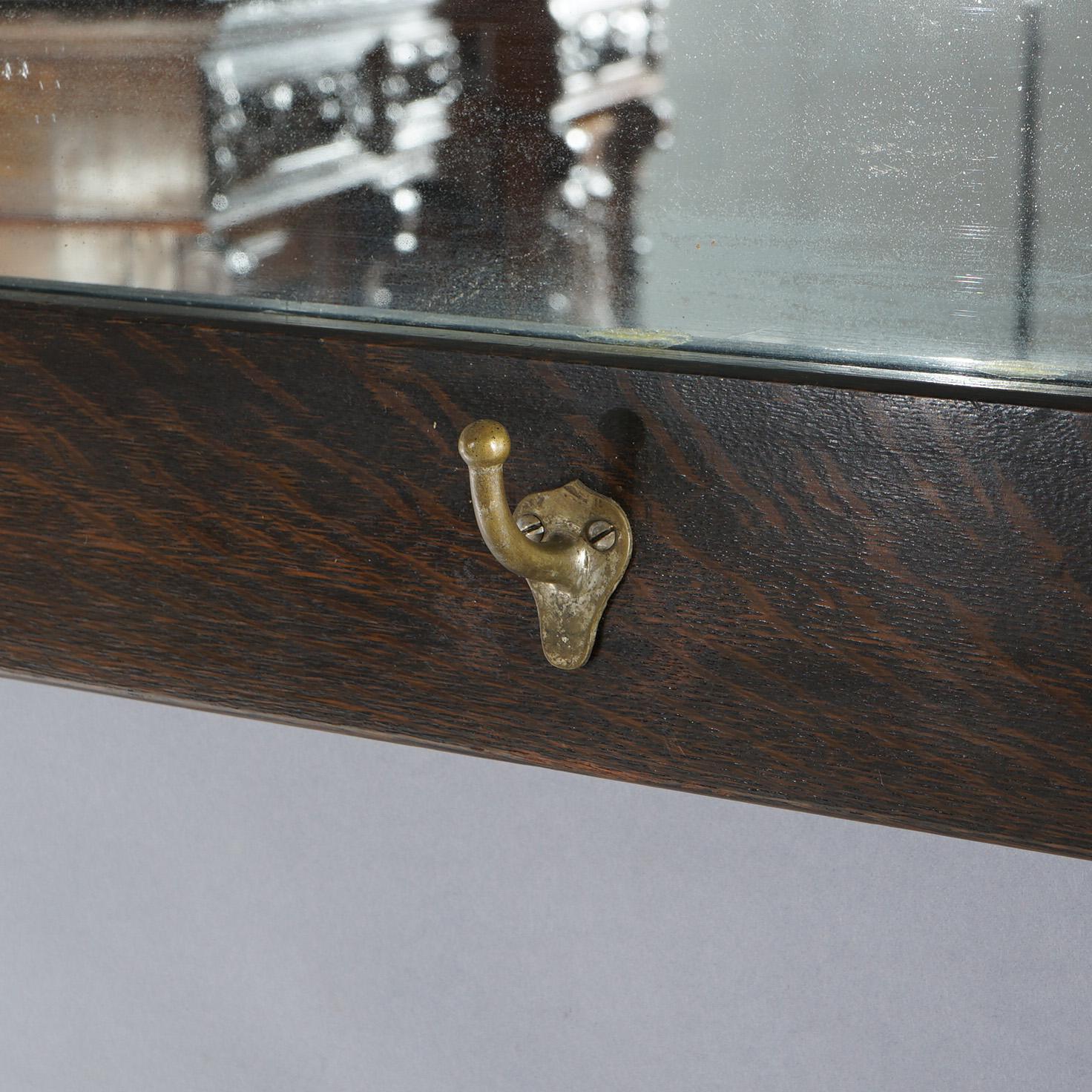 Miroir Arte Antiques Arts & Crafts Stickley Brothers School Oak Hall Mirror & Hat Hooks c1910 en vente