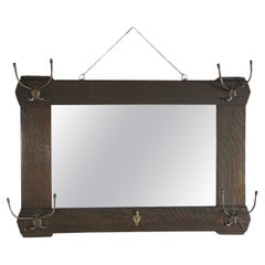 Antique Arts & Crafts Stickley Brothers School Oak Hall Mirror & Hat Hooks c1910