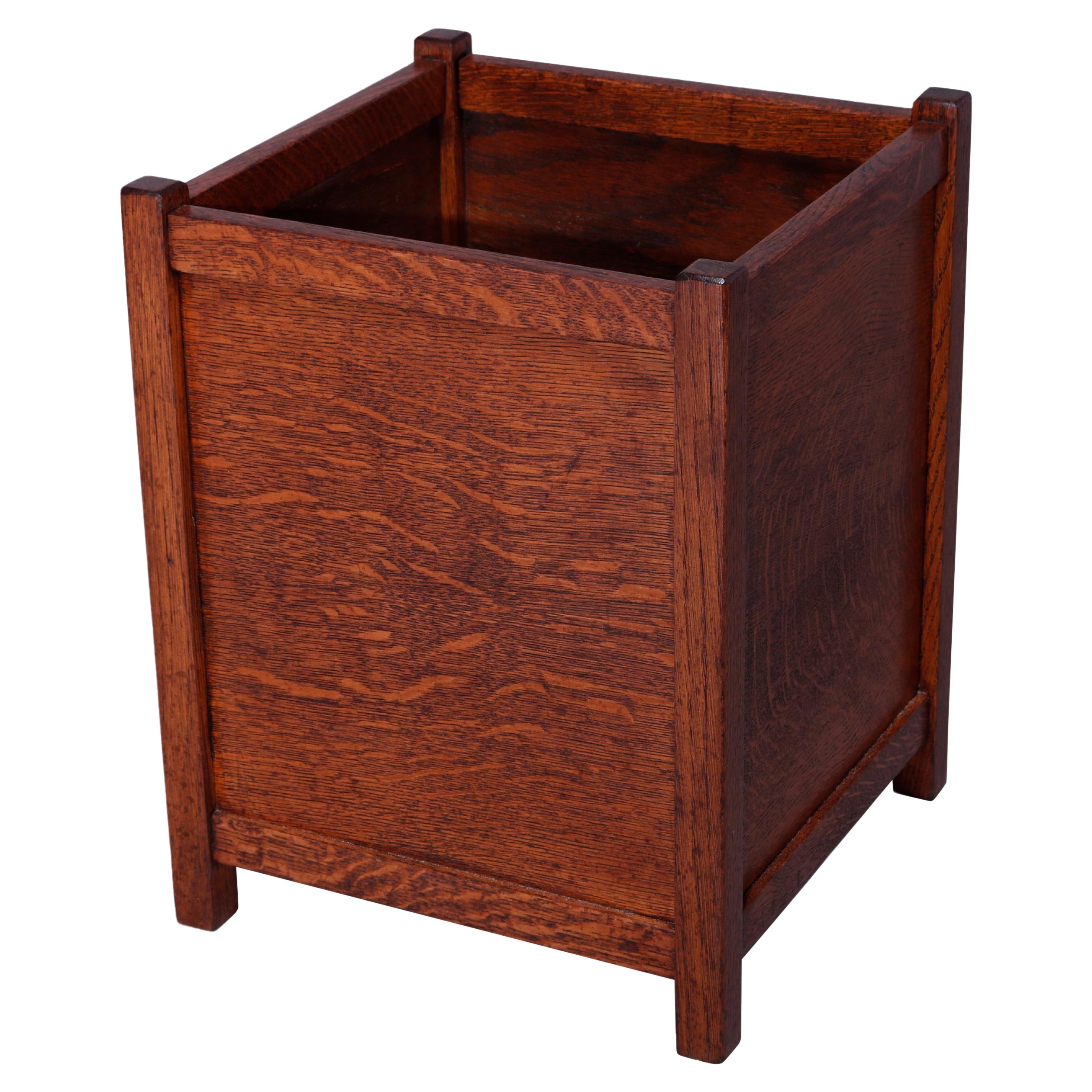 Antique Arts 
Crafts Stickley Brothers School Oak Waste Basket, circa 1910