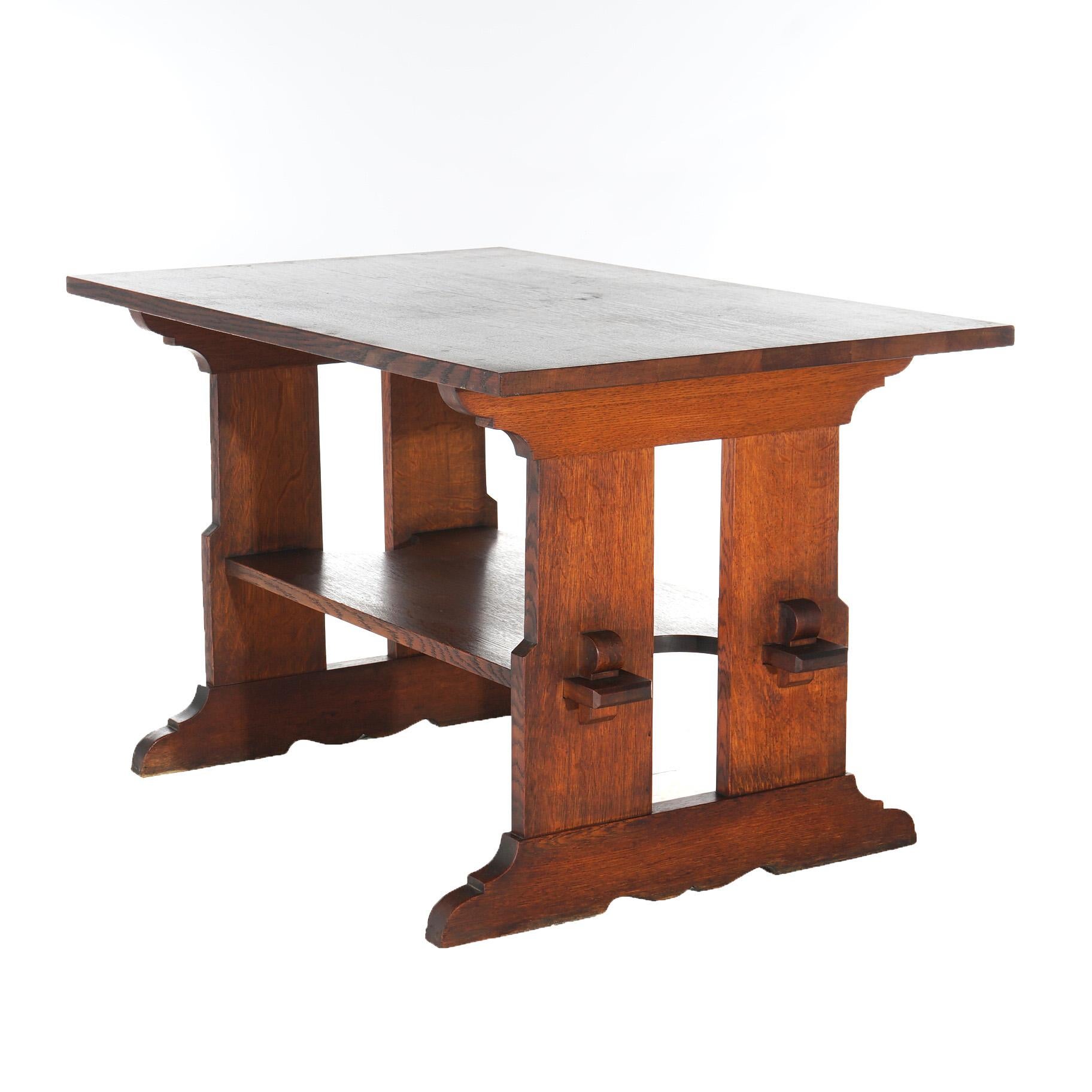 Antique Arts & Crafts Stickley Mission Oak Trestle Table Circa 1910 3
