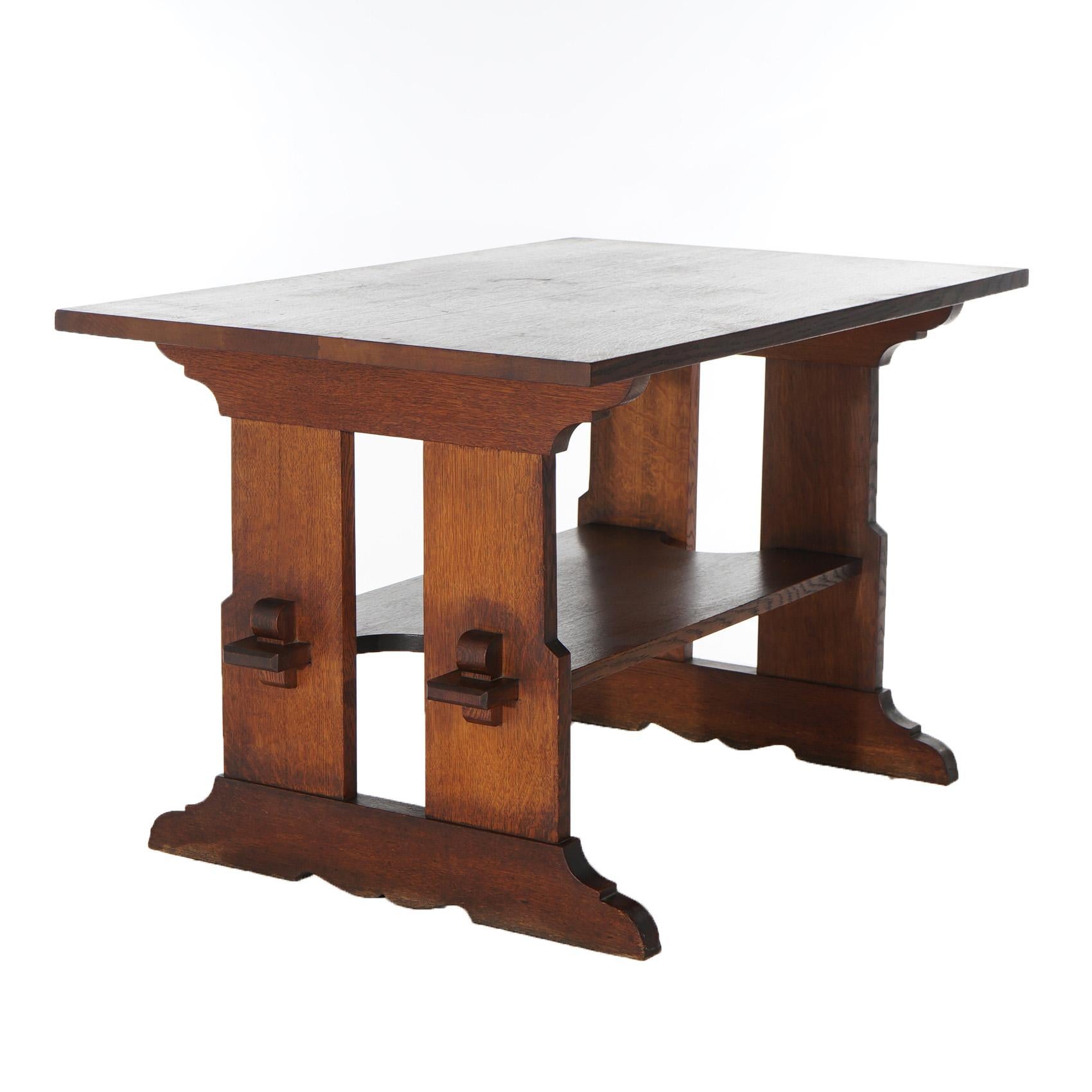 American Antique Arts & Crafts Stickley Mission Oak Trestle Table Circa 1910
