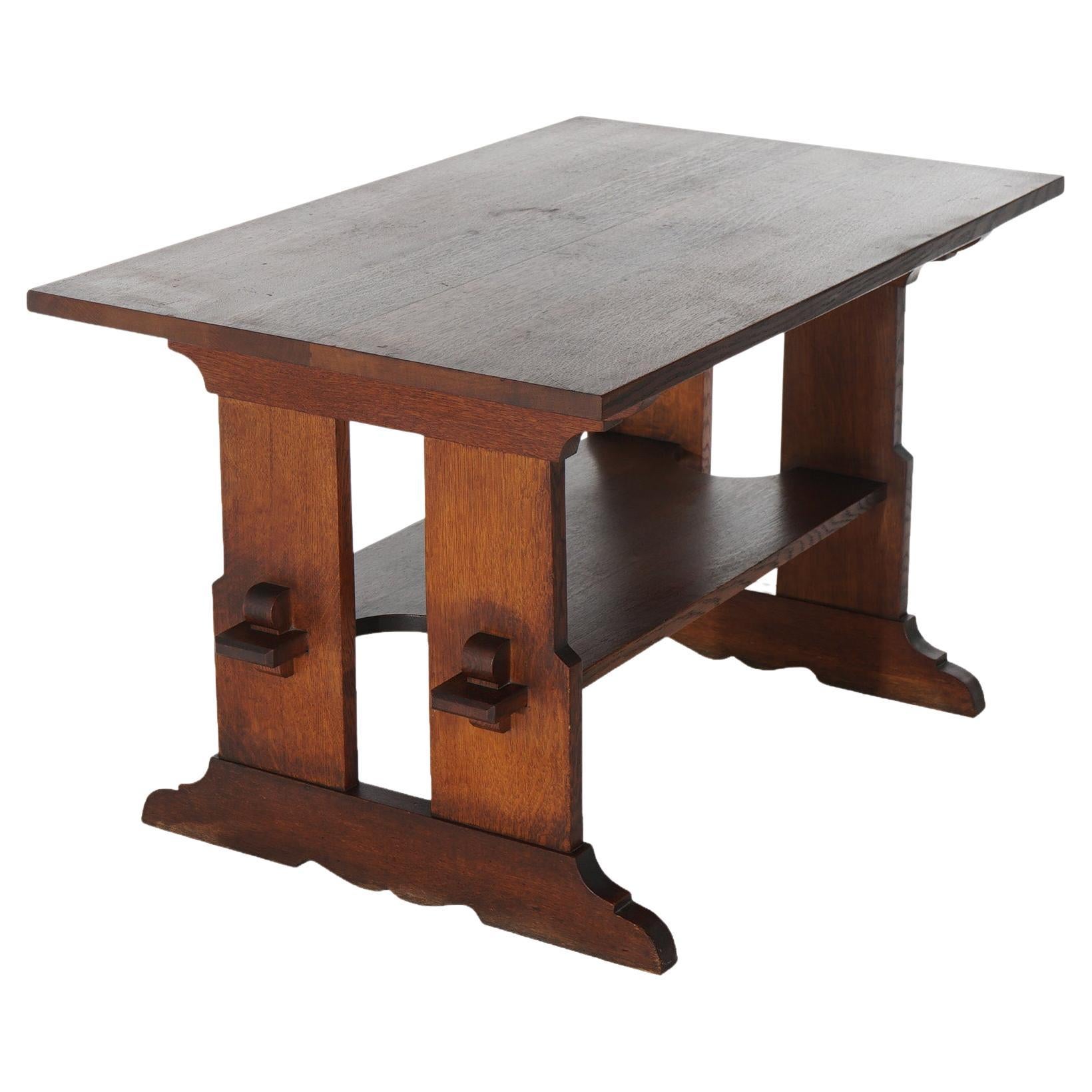 Antique Arts & Crafts Stickley Mission Oak Trestle Table Circa 1910
