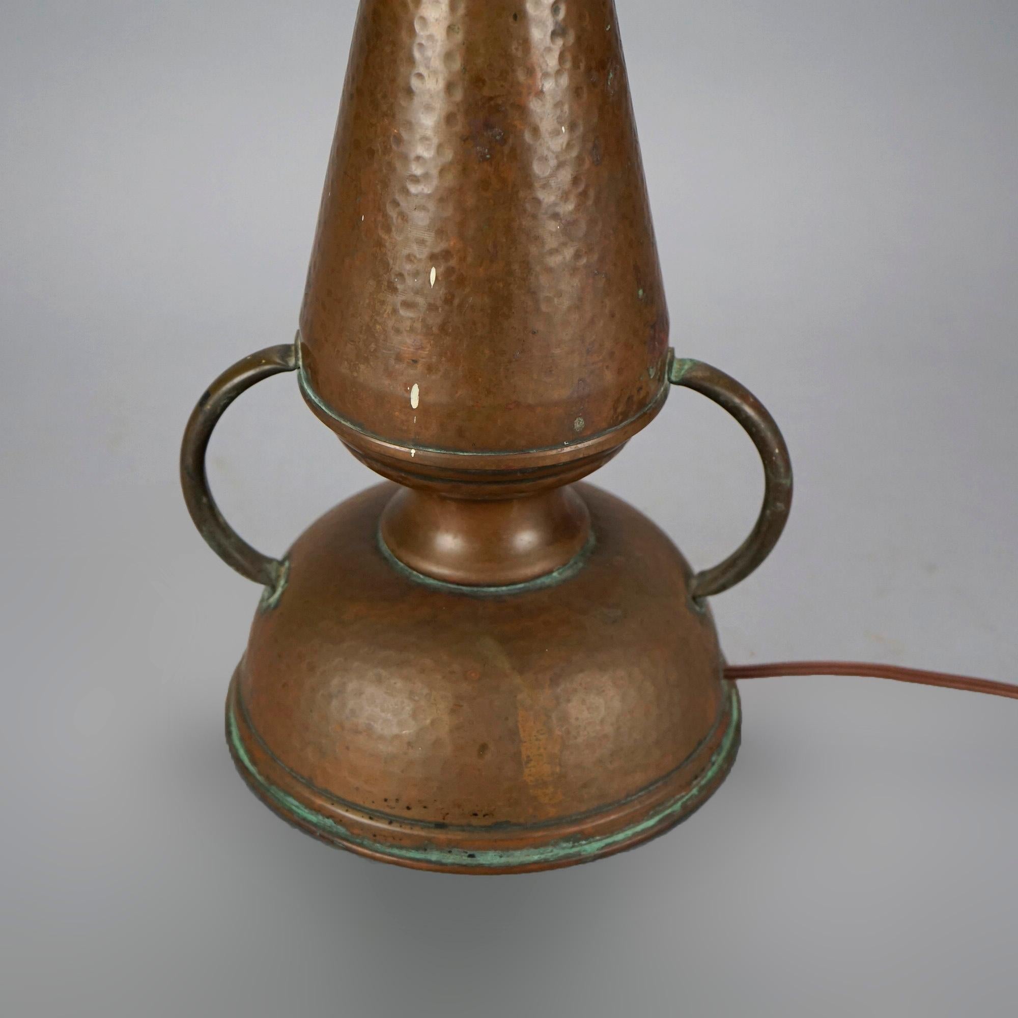 Antique Arts & Crafts Stickley School Hammered Copper Lamp & Mica Shade c1920 6