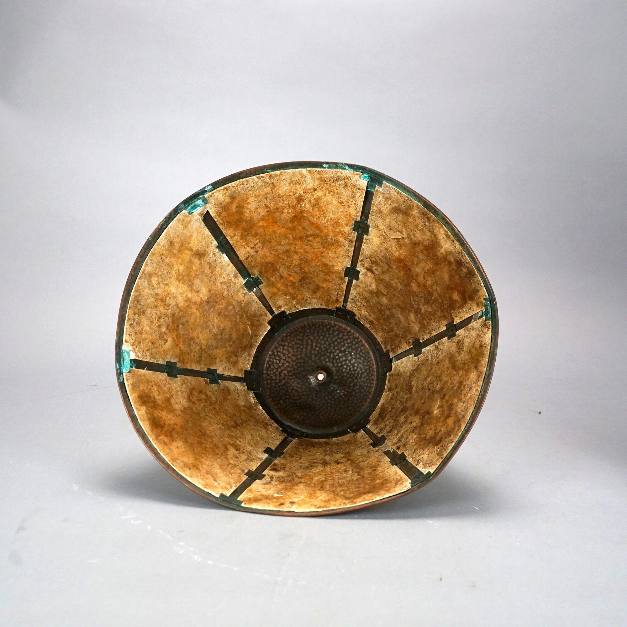 Antique Arts & Crafts Stickley School Hammered Copper Lamp & Mica Shade c1920 7