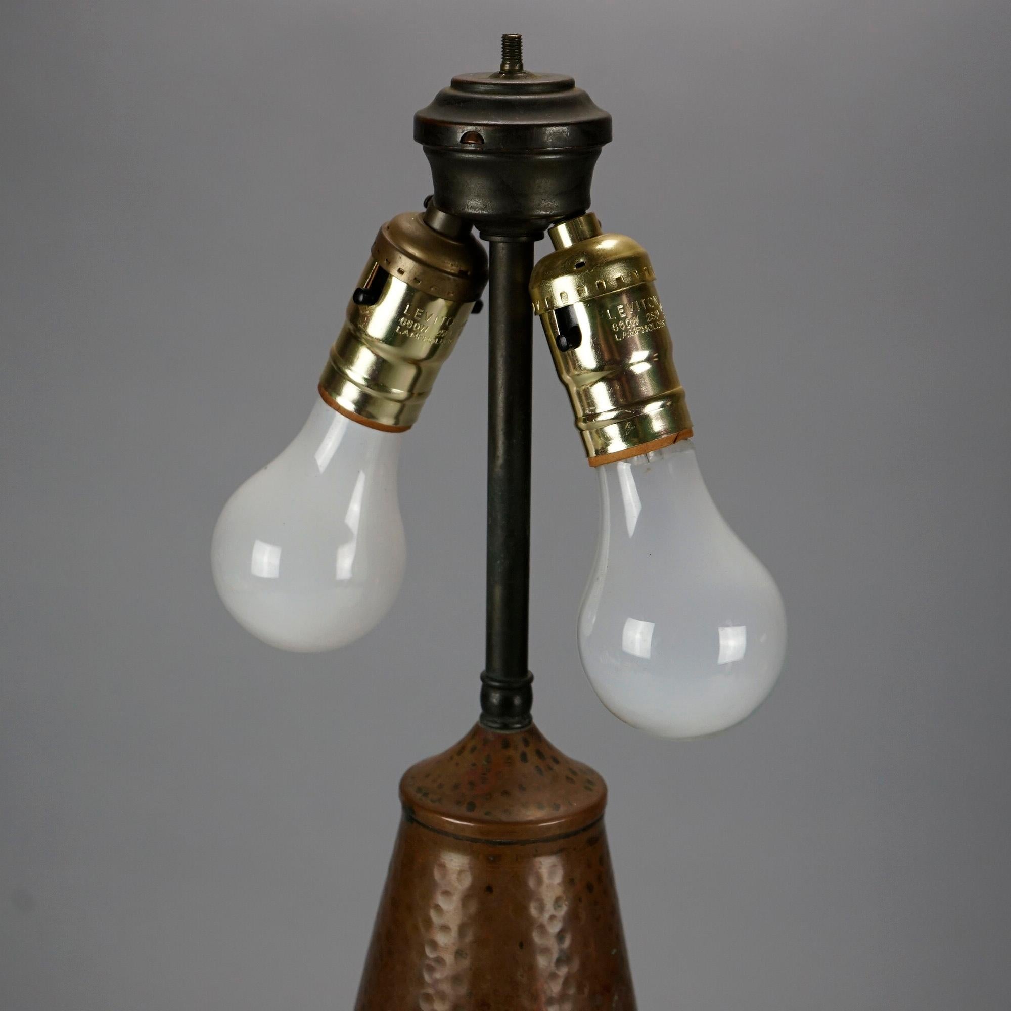 Antique Arts & Crafts Stickley School Hammered Copper Lamp & Mica Shade c1920 1