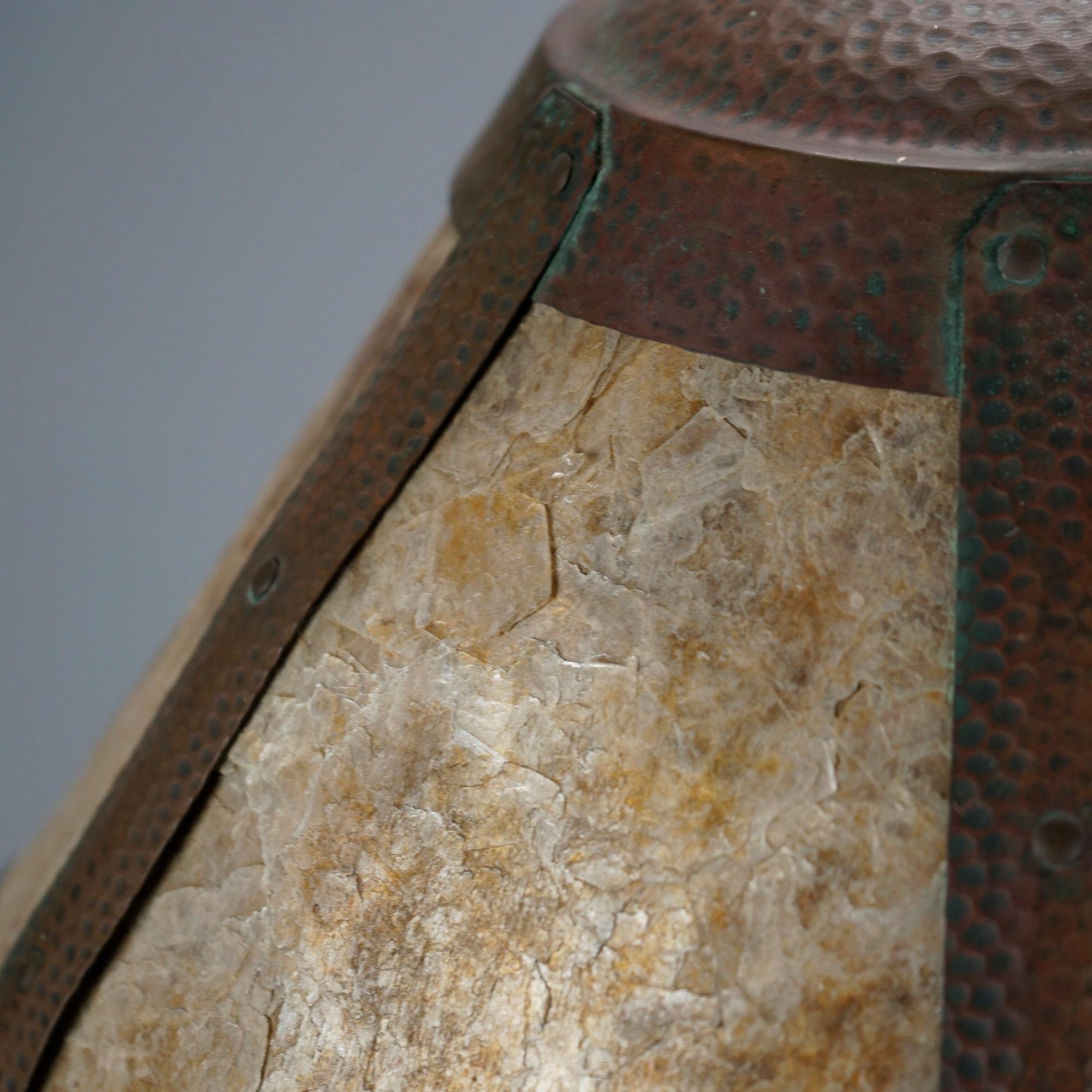 Antique Arts & Crafts Stickley School Hammered Copper Lamp & Mica Shade c1920 3